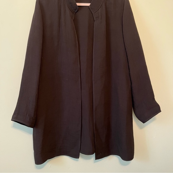 Eileen Fisher Jacket Black Long Open Front Crinkle Texture Silk Blend Sz M EUC - Picture 5 of 10